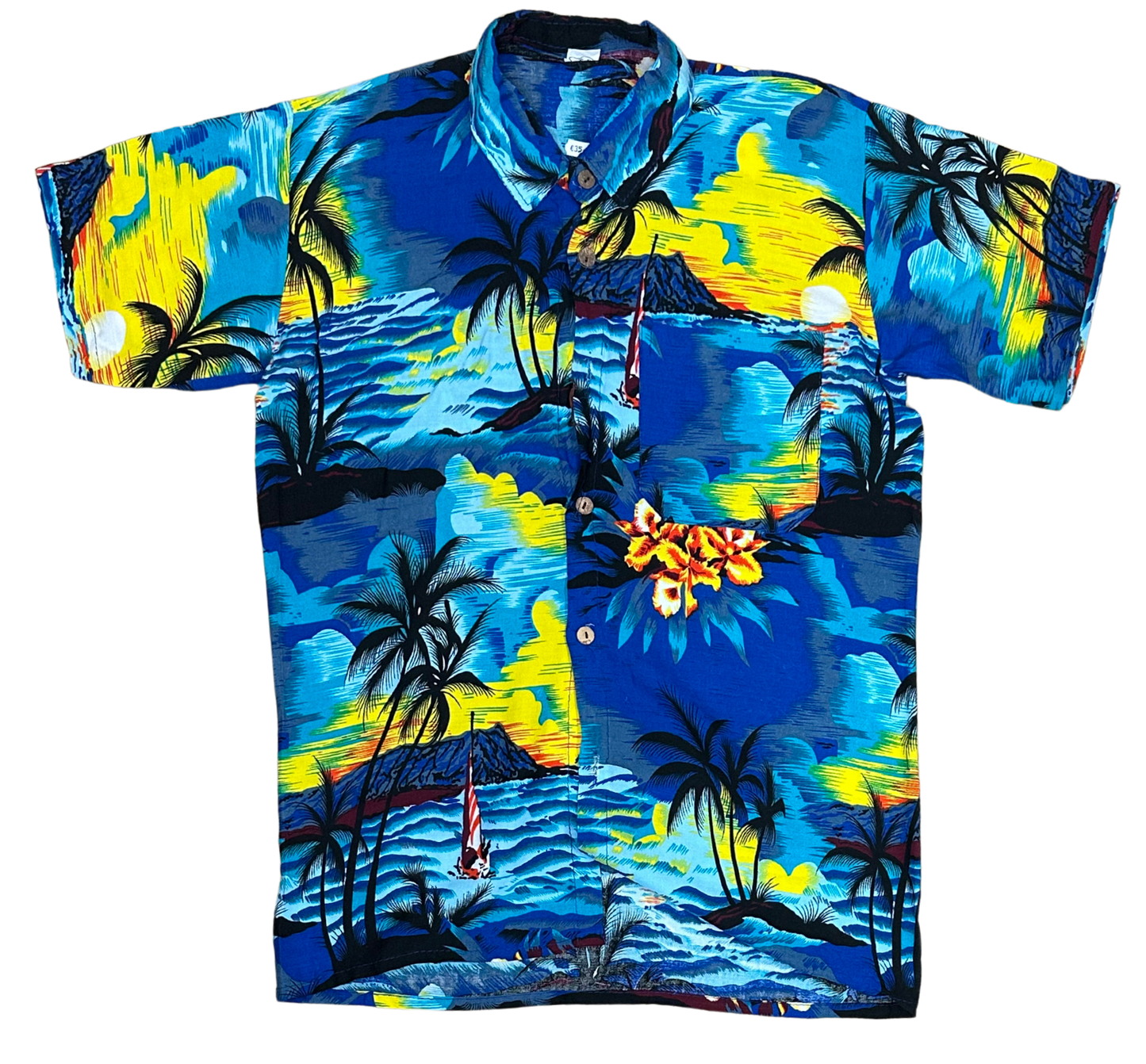 V-01 Small Hawaiian Turquoise Palm Tree Shirt