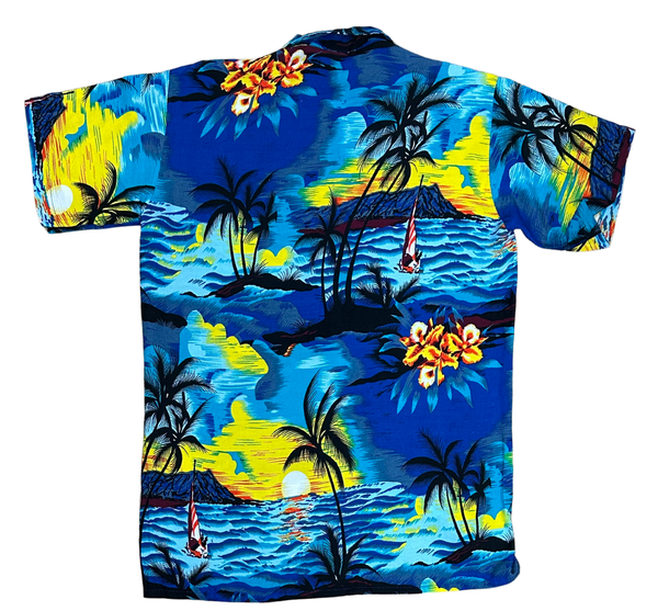 V-01 Small Hawaiian Turquoise Palm Tree Shirt