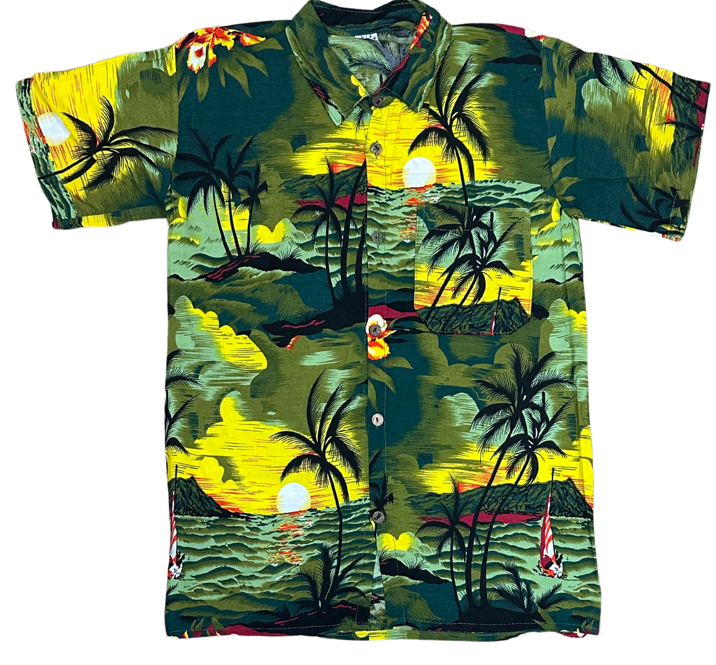 V-02 Medium Hawaiian Green Palms Shirt