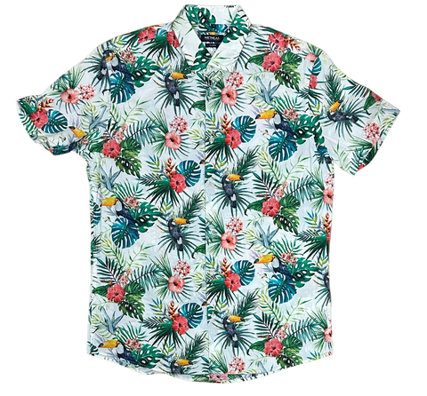 V-01 Small Hawaiian White Floral Shirt