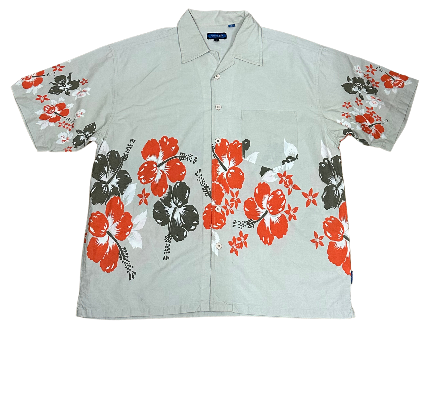 V-04 X Large Hawaiian Light Gray Floral Shirt