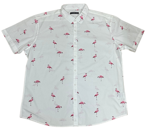 V-03 Large Hawaiian White Flamingo Shirt