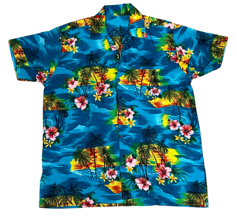 V-03 Large Hawaiian Blue Floral Shirt