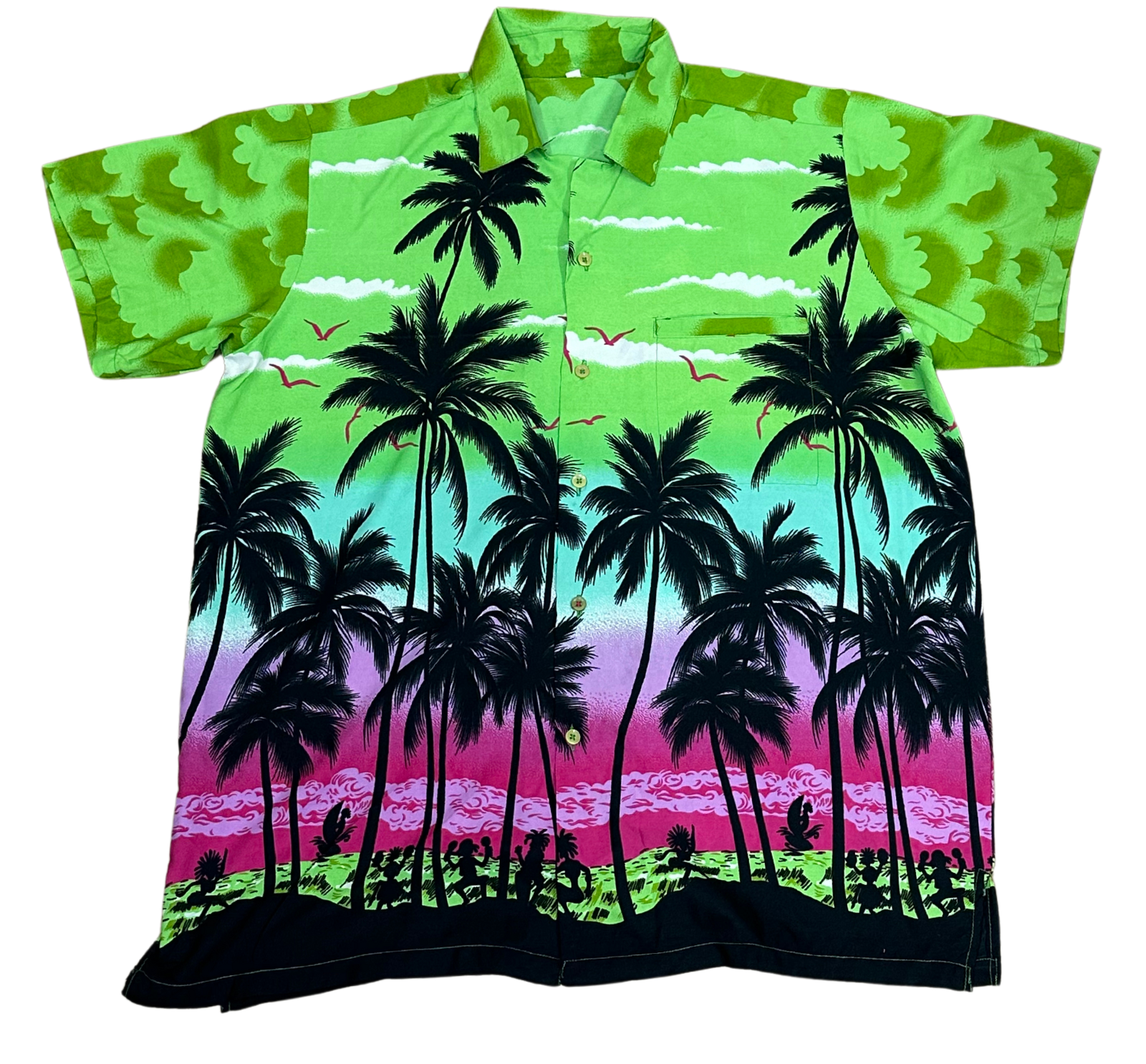 V-03 Large Hawaiian Fluoro Green Palms Shirt