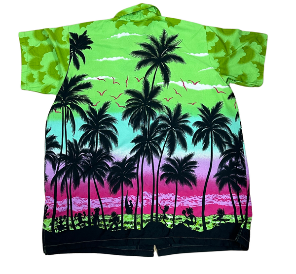 V-03 Large Hawaiian Fluoro Green Palms Shirt