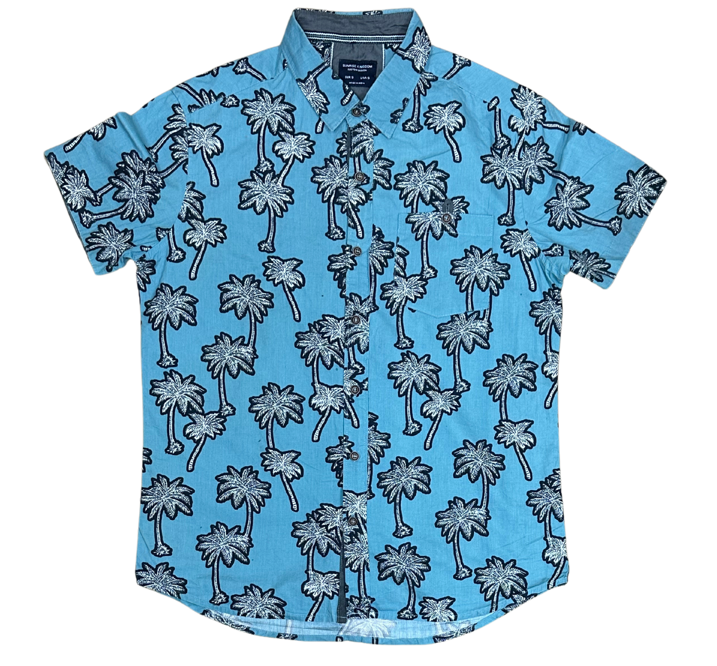 V-01 Small Hawaiian Light Blue Palm Tree Shirt